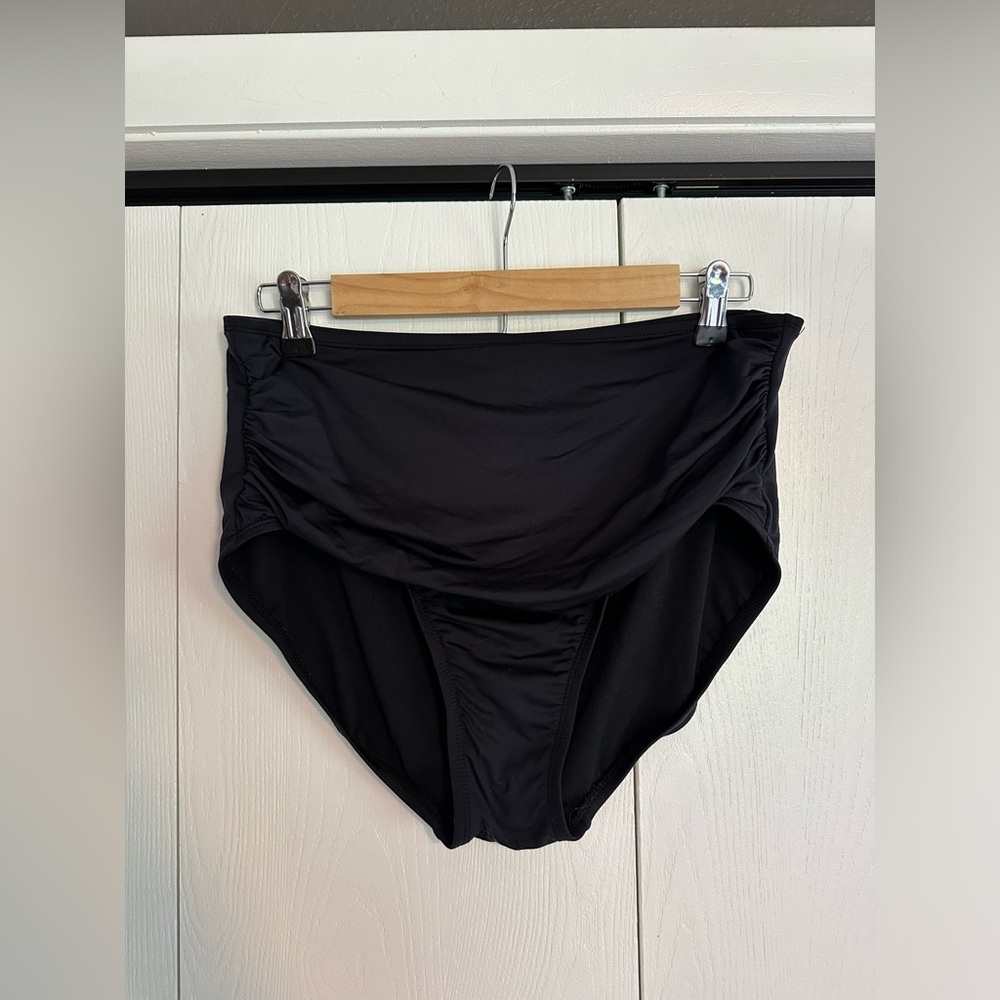 Kona Sol Shirred High Waist Black Swim Bottoms